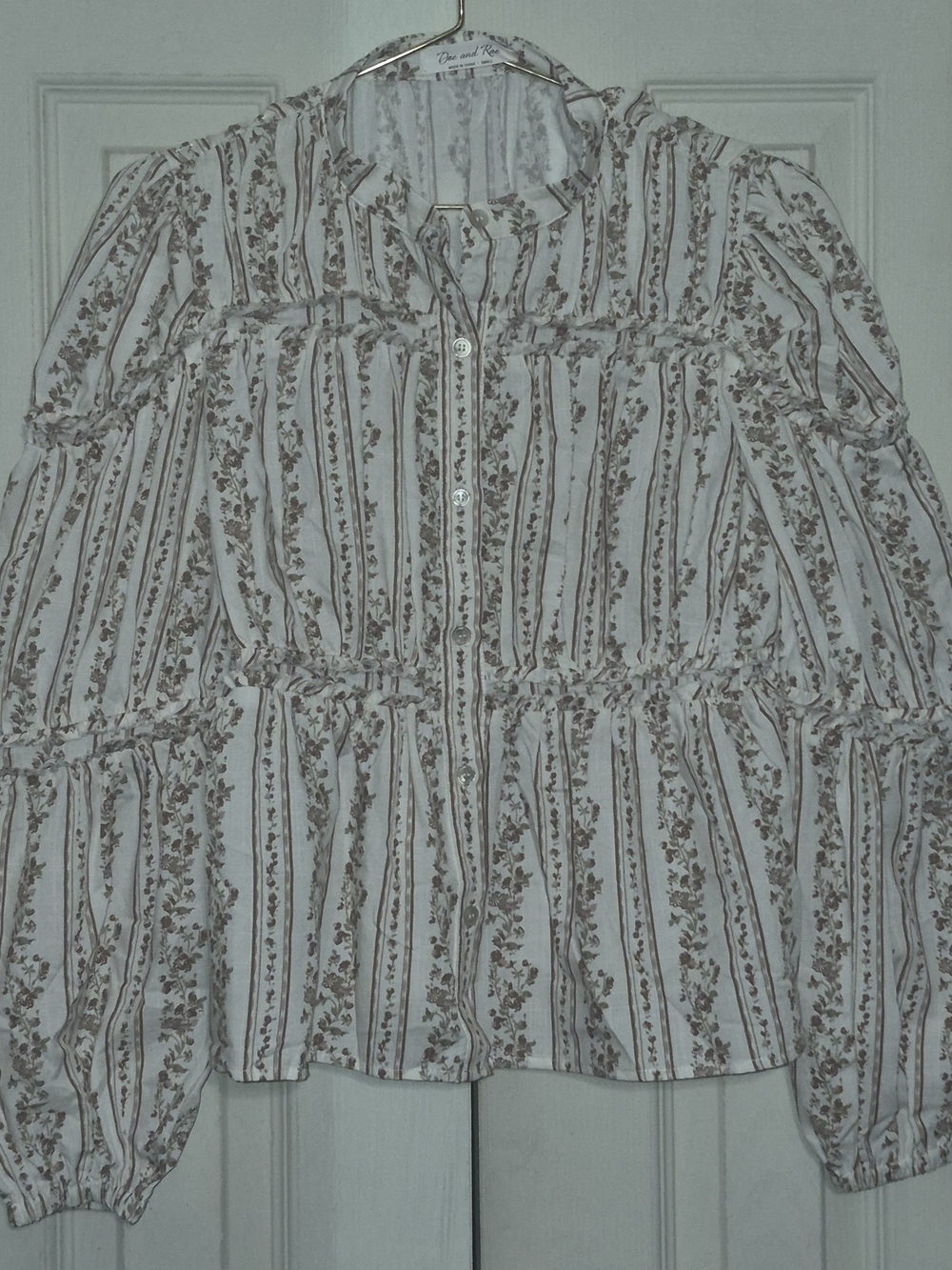 Doe & Rae Cream Blouse with Brown Floral Stripes